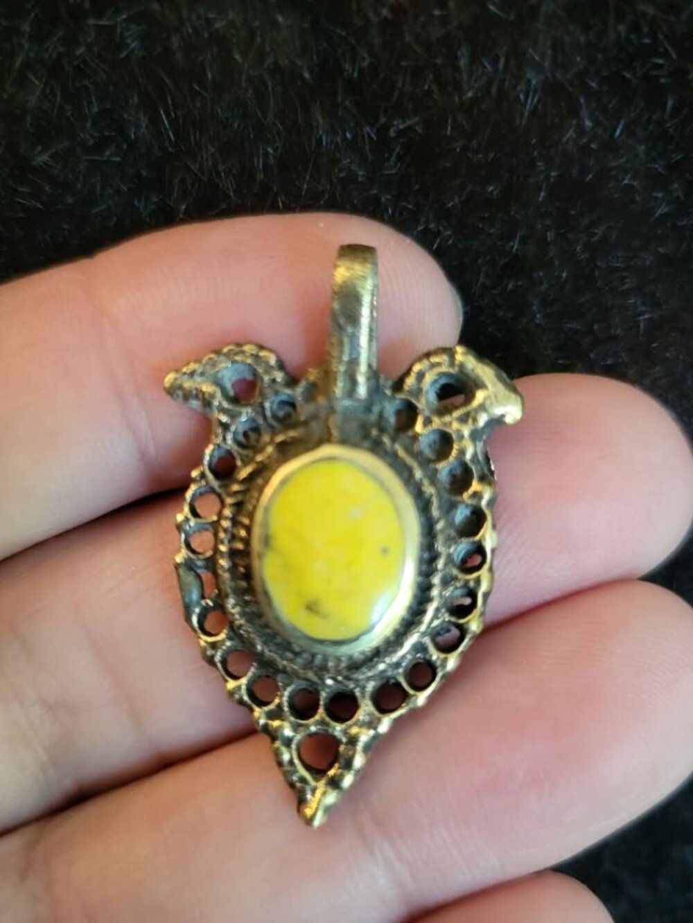 Antique Tribal Brass Pendant - Stone Lapis Lazuli